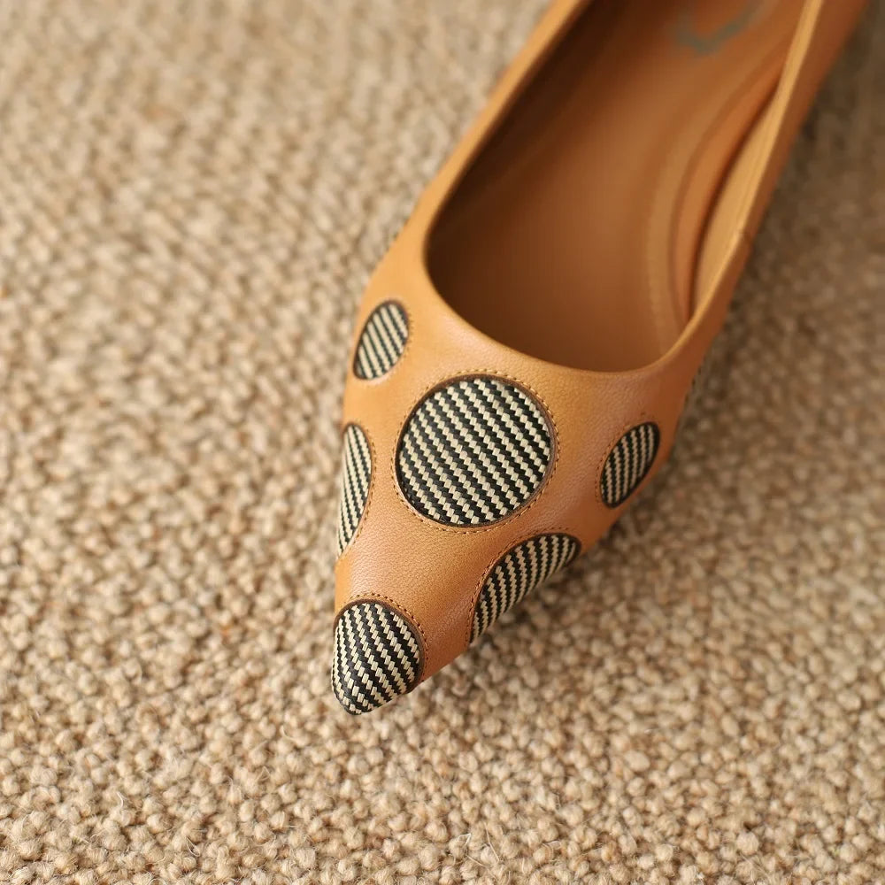 【JOCHEBED HU】Spring Autumn Women Pumps Genuine Leather Sheepskin Upper Pointed Toe Low Heels Women Shoes Fashion Retro 34-43