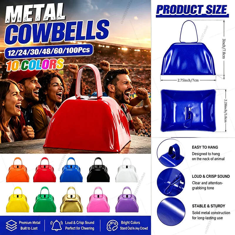 12-100 Pcs Metal Cowbells for Sporting Event 3 Inch Small Noise Makers