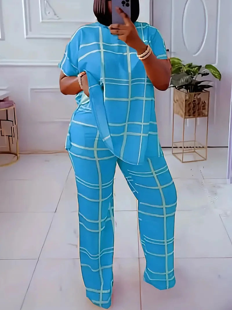 Short Sleeve 2 Piece Women Sets 2025 Spring Summer Matching Sets Stripe Print Two Pieces Sets Top Pants Suits Outfits Clothing