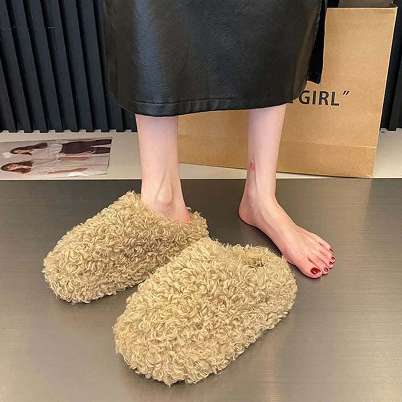 Winter 2026 Fashion Women's Shoes Comfortable Plush Velvet Warm Fluffy Slippers Home Non-slip Lightweight Soft Indoor Slippers