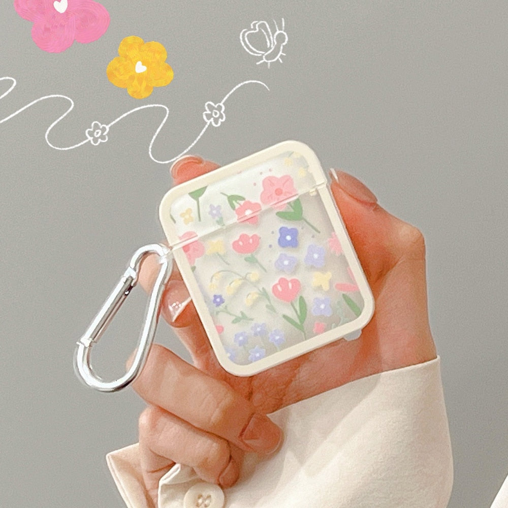 Estuche para AirPods con flores en colores pastel