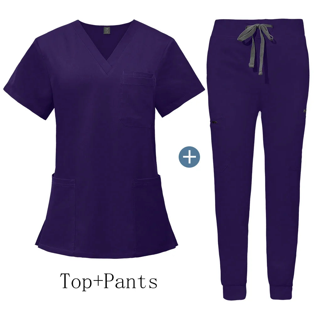 Unisex V-Neck Scrub Set with Jogger Pants