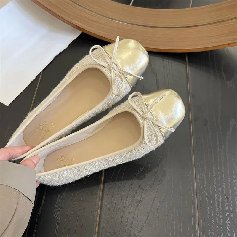 Women's Shoes Autumn New Ballet Shoes Leather Round Head Women's Shoes Flat Casual Classic Breathable Style Ladies Single Shoes
