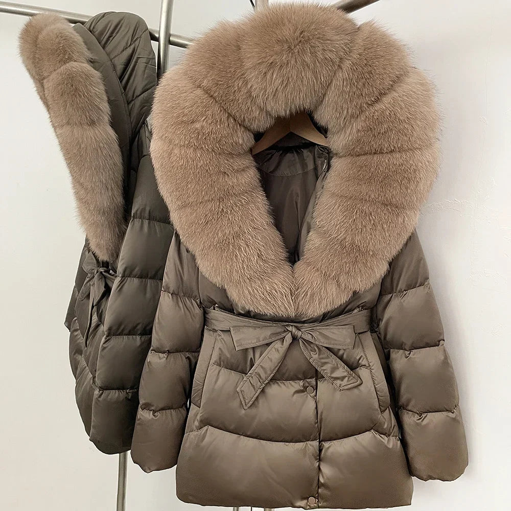 Natural Fur Collar Down Jacket Women Winter 2026 High Quality Duck Down Puffer Parka Windproof Warm Down Coat Outerwear New