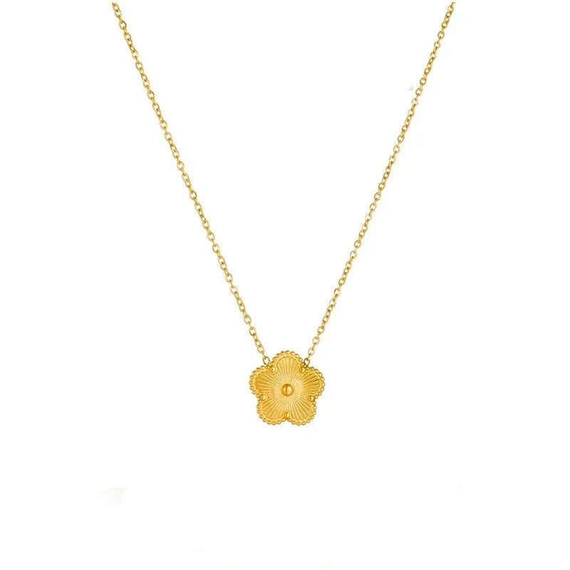 14K Gold Plated Stainless Steel Necklace Woman Five Leaf Petals Double