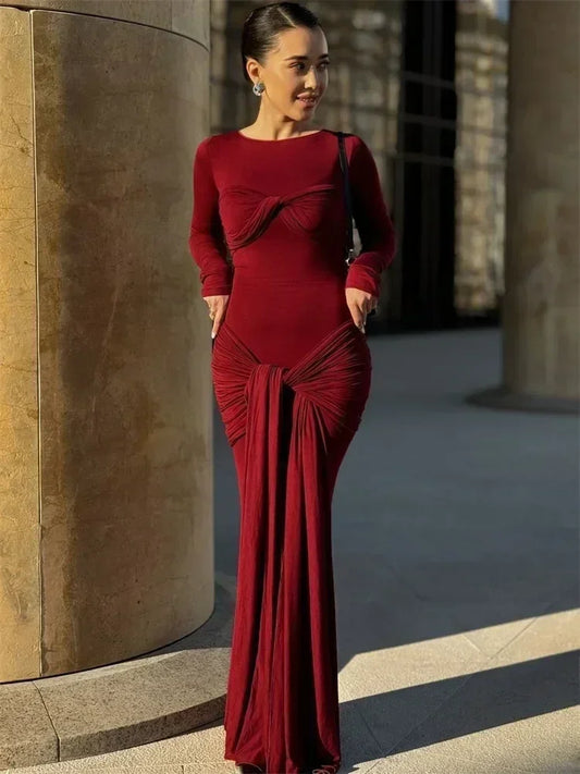 Vestido largo plisado sexy de mujer Tossy, retazos, retorcido, ajustado, manga larga, color sólido, estilo Y2k, para otoño, ropa de calle, vestido ajustado para mujer