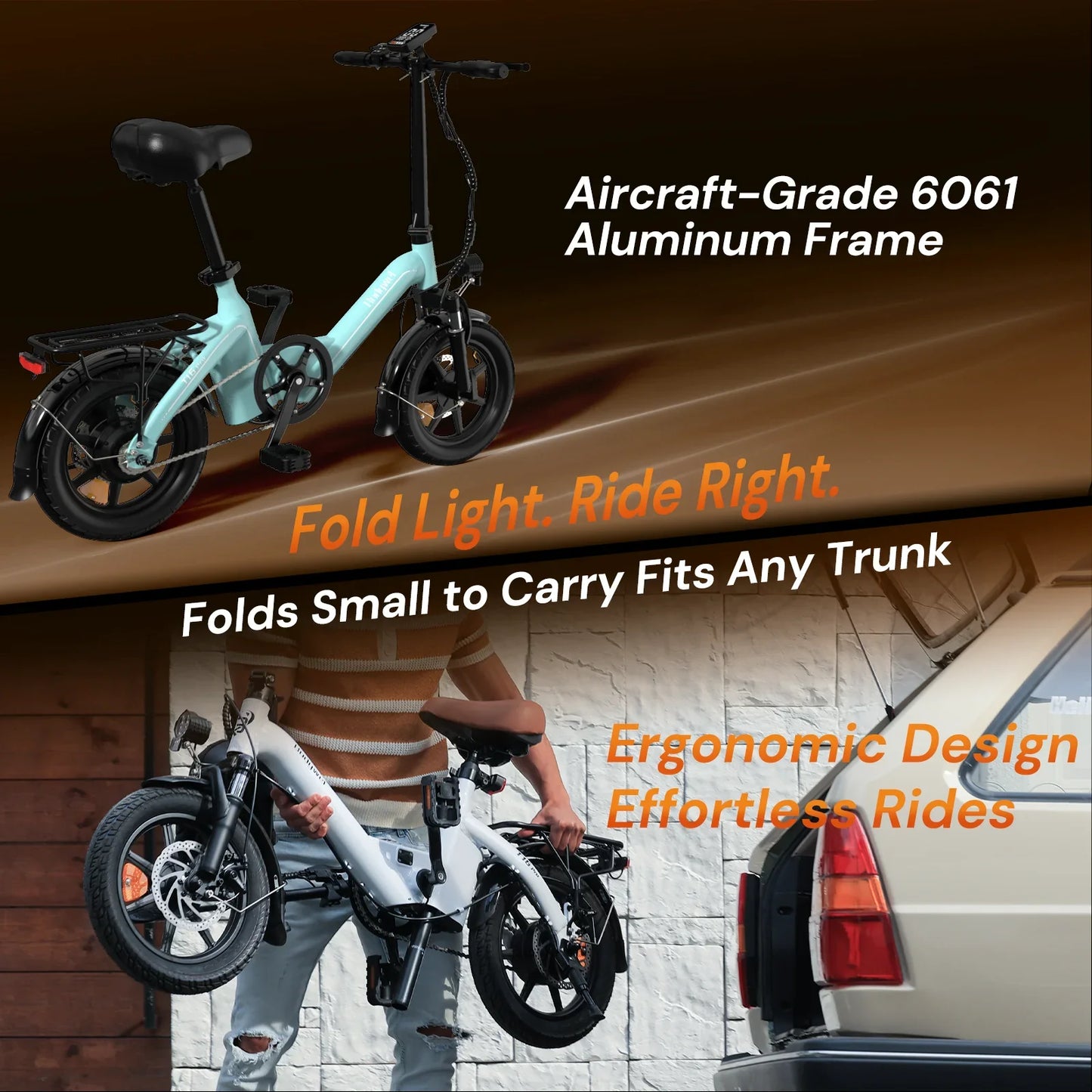 Bodywel T16Pro 250W 36V 10.4Ah Electric Folding Bike 14 Shock Absorber Double Disc Brakes LCD Urban Commute