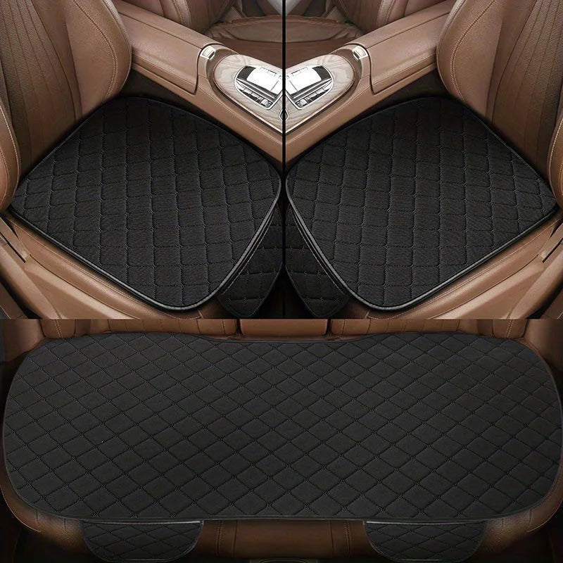 Kcimo 3Pcs Cotton and linen Car Seat Cover Set Universal Car Seat Cover Cushion Car Seat Protector Interior Car Accessories