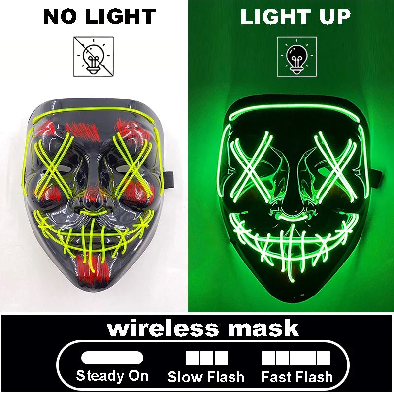LED Light Up V For Vendetta Mask Anonymous Luminous Full Face Mask Glow In Dark Party Rave Halloween Cosplay Costume Props