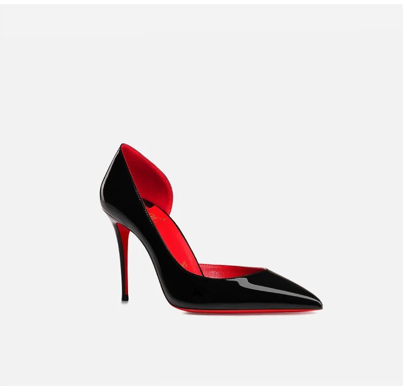 Elegant Hollow Women's High Heels 2026 Luxury Brand Black Pointed Toe Pumps Red Shiny Bottoms Sexy Fashion Ladies Shoes Women