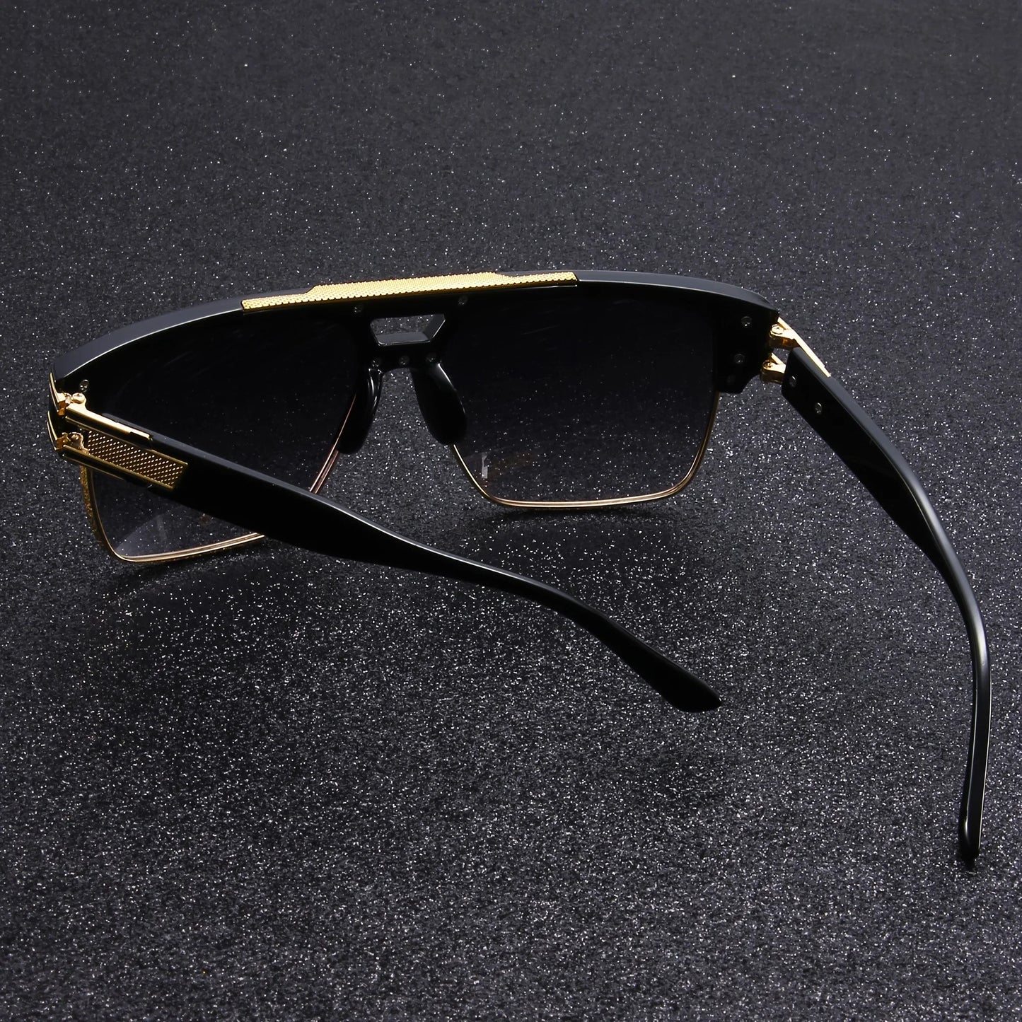 Black Gold Double Beam Square Sunglasses, Light Luxury Men's Business Driving Glasses