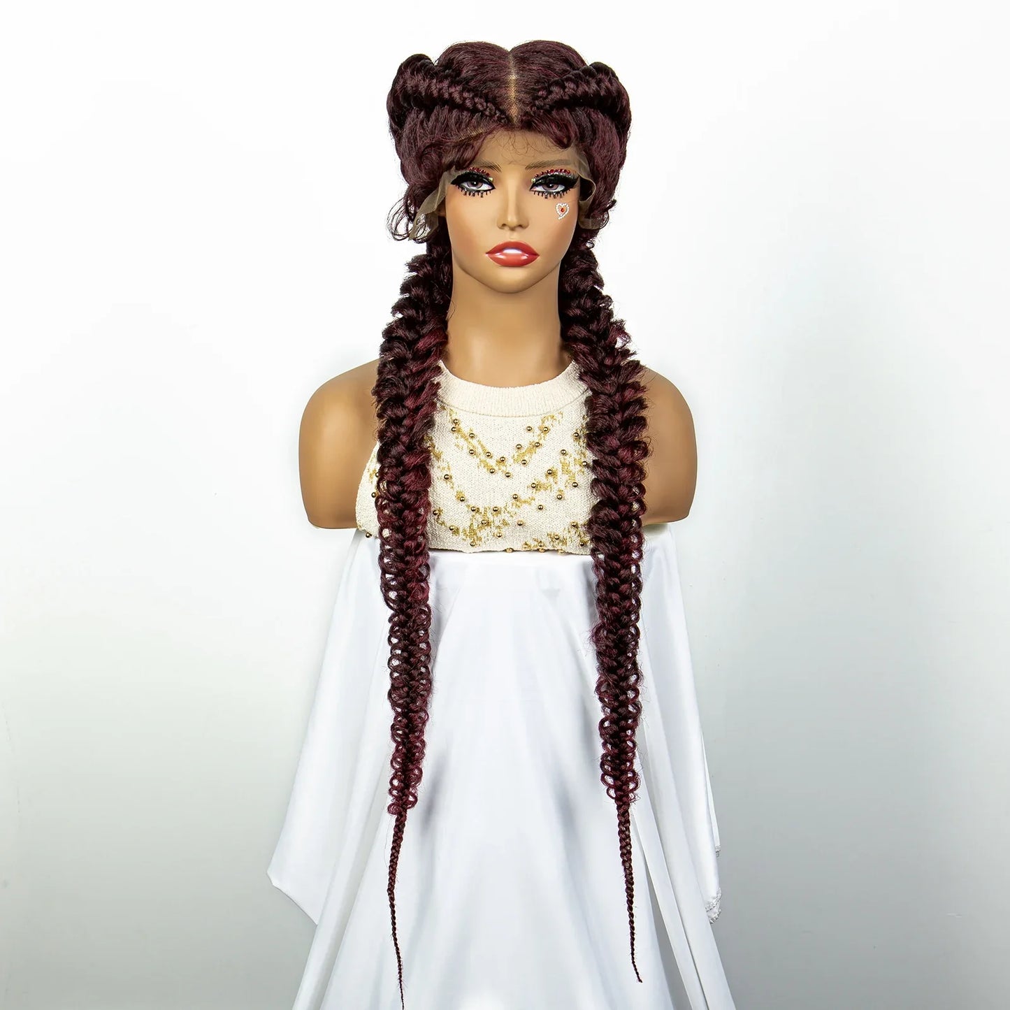 1B/30 Dark Brown Synthetic Lace Frontal Dutch Box Braided Wigs for Black Women Fishtail Braids Wigs with Baby Hair Cornrow Wigs