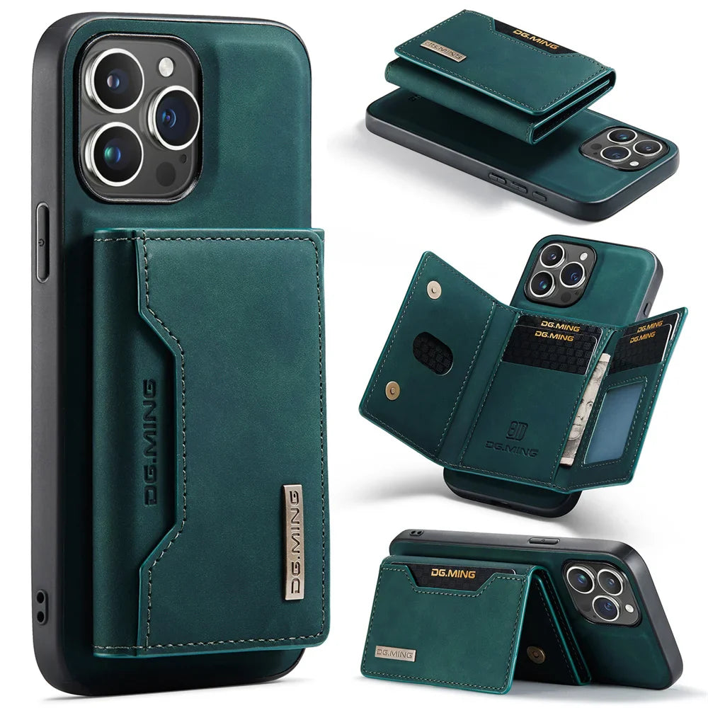 2 In 1 Case For iPhone 16 15 14 13 12 11 Pro Max Plus XS Max XR 8 Plus SE 2022 Wallet Magnetic Leather Card Holder Pocket Cover