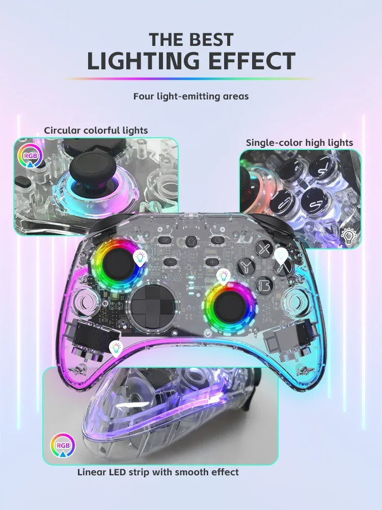 DATA FROG Portable Transparent Game Controller Wireless RGB LED Game Pad Multi Platform For Switch OLED PC Android IOS
