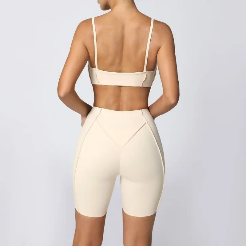 2-Piece Yoga Set – Open Back Sports Bra & High Waist Shorts