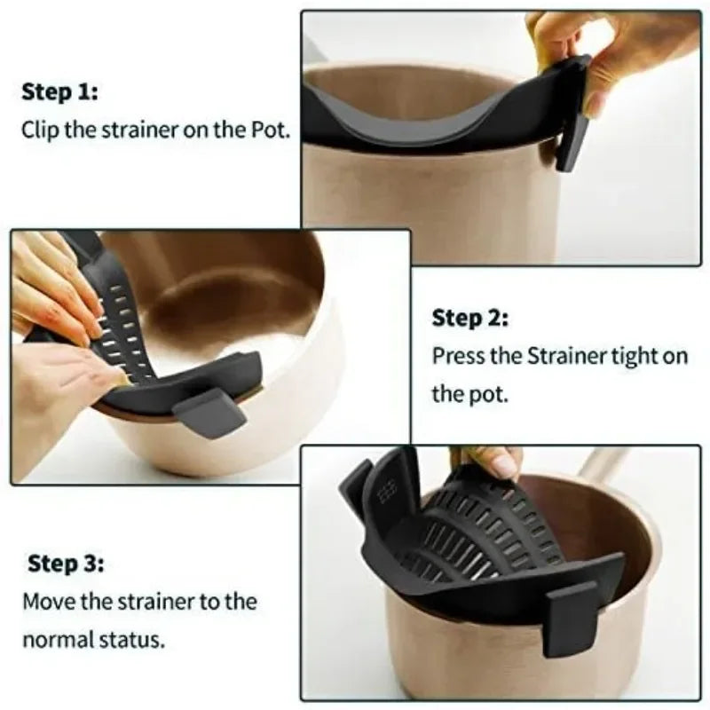 Adjustable Silicone Clip-On Strainer for Pots, Pans, Bowls
