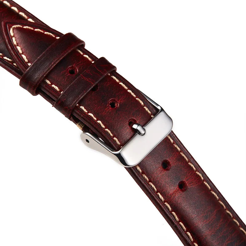 Garmin 18/20/22mm Quick Release Oil Wax Cowhide Leather Band with Contrast Stitching