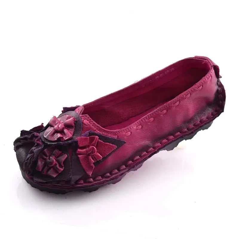 GKTINOO Retro Women Shoes Loafers Big Flower Soft Soles Casual Low Heel Luxury Shoes Flats Elegant Genuine Leather Ladies Shoes