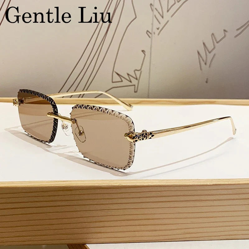 Retro Square Rimless Sunglasses Men 2026 Luxury Brand Framless Punk Rectangle Sun Glasses for Male Cut Edge Eyewear UV400 Shades
