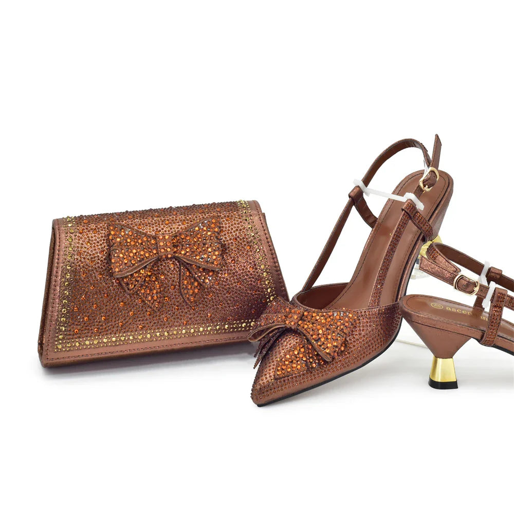 Conjuntos de zapatos y bolsos italianos para fiesta de noche HFG1-1