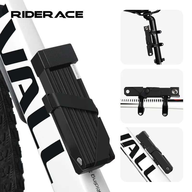 RIDERACE Foldable Bicycle Lock Portable High Security Anti-Theft MTB Bike Scooter Electric E-Bike Road Cycling Chain Locks