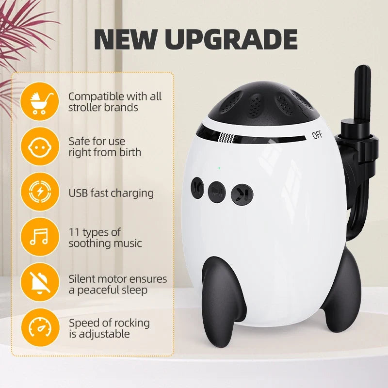 Portable automatic baby rocker, compatible with strollers, hands-free rocking function, with Bluetooth lullabies