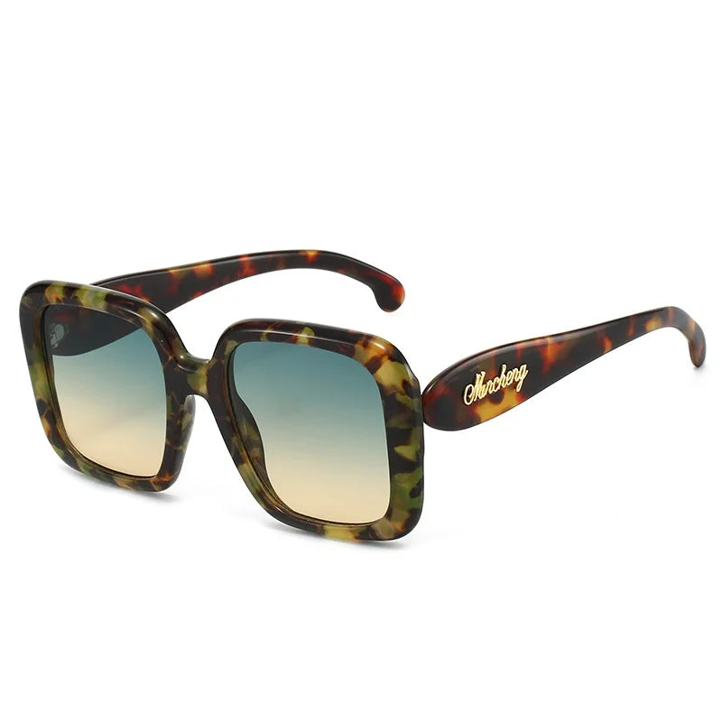 Retro Tortoiseshell Gradient Square Women Sunglasses Y2K Brand Personality Frame Design Trendy All Match Men Sun Glasses UV400