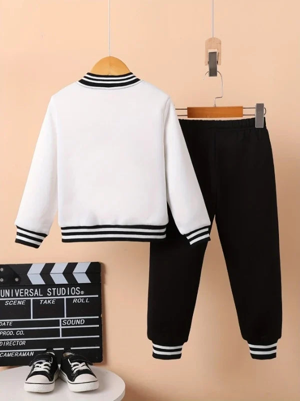 Boys' Black and White Letter "a" Varsity Jacket and Sweatpants