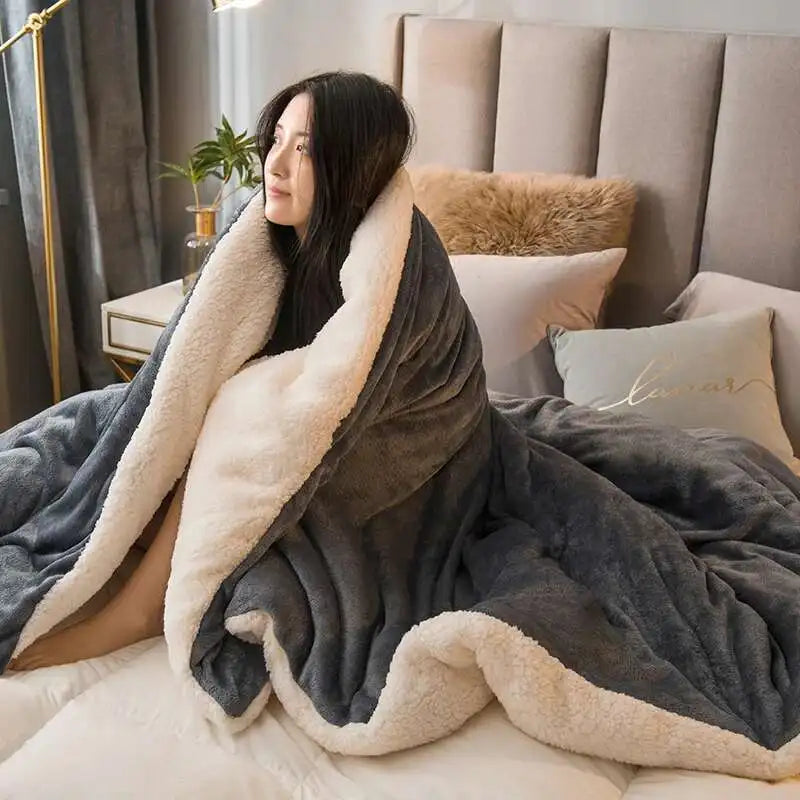 Double-Sided Wool Throw Blanket - White Dark Gray Warm Queen Duvet Cover For Winter, Ideal For Camping & Bedspreads