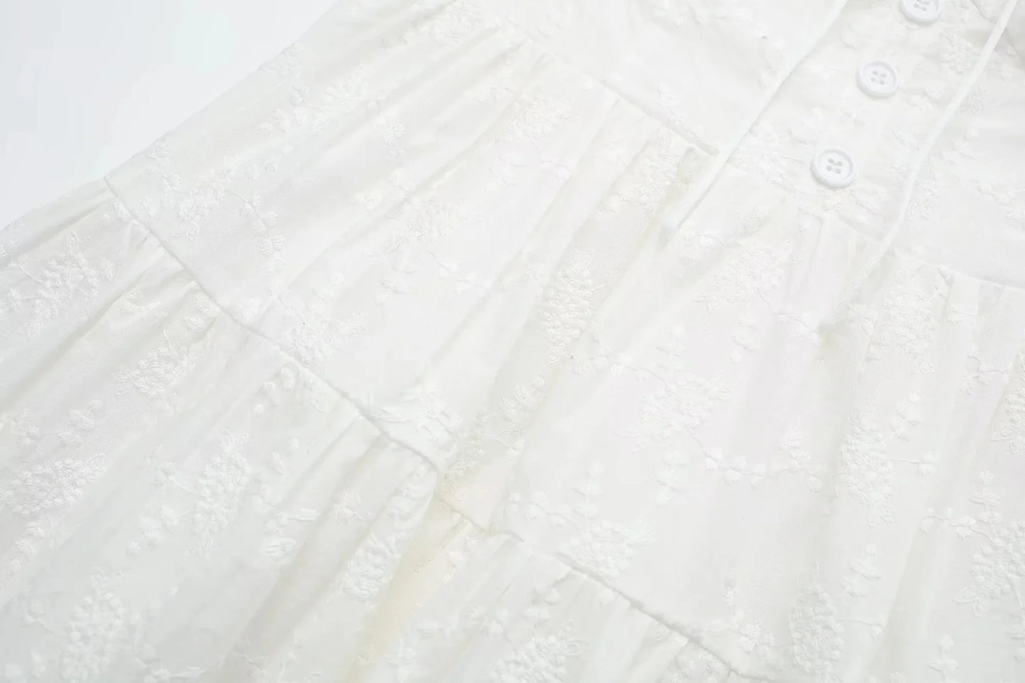 Foridol Button Bowknot Off Shoulder White Lace Mini Dress Summer Beach Embriodery Short Party Holiday Vestidos Smocked 2025
