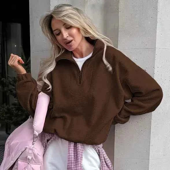 Sudadera con capucha y cremallera de vellón de cordero CozyPink para mujer