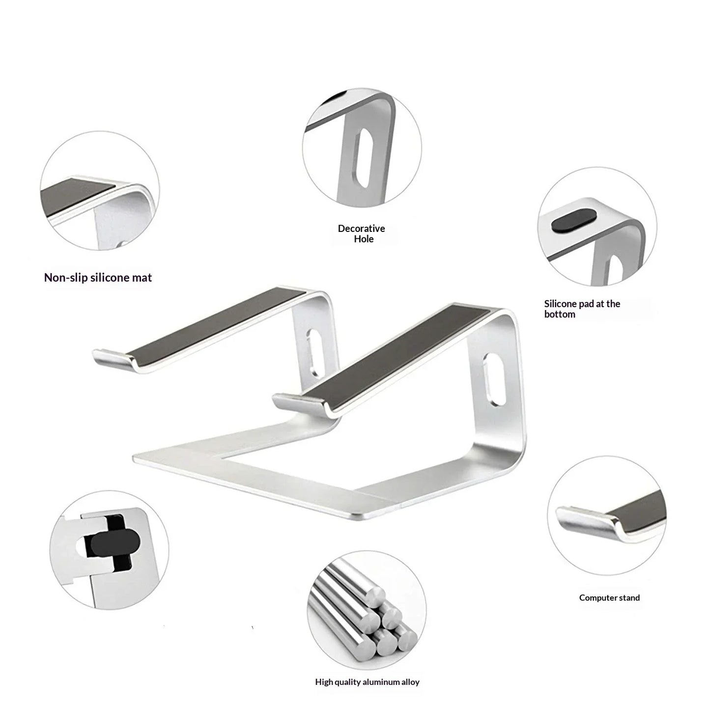 Ergonomic Aluminum Laptop Stand with Cooling & Non-Slip Design, Adjustable Portable Notebook Riser for 10-17 Inch MacBook Dell