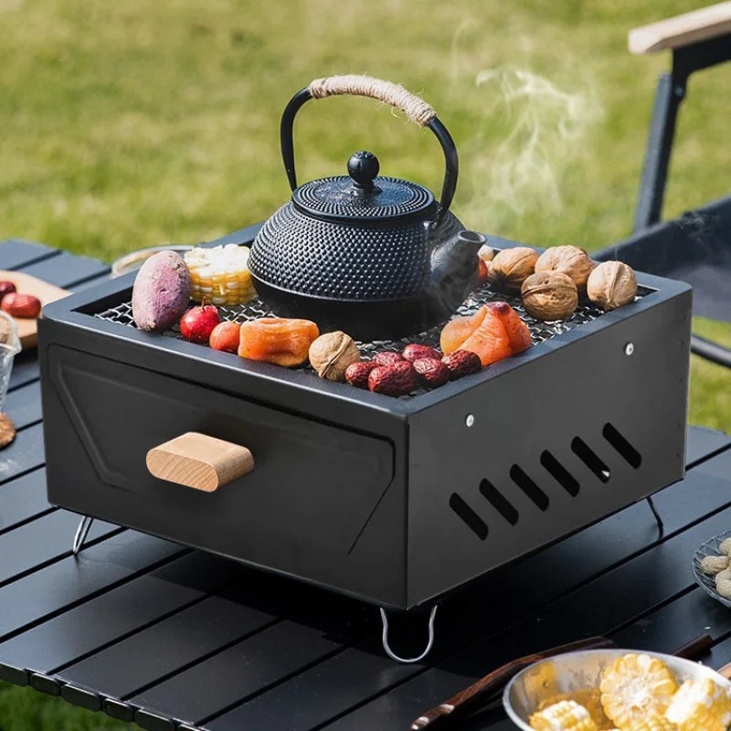 Camping Courtyard BBQ Grill Outdoor Portable Charcoal Barbecue Rack Square Camping Fire Basin Foldable Picnic Barbecue Tool