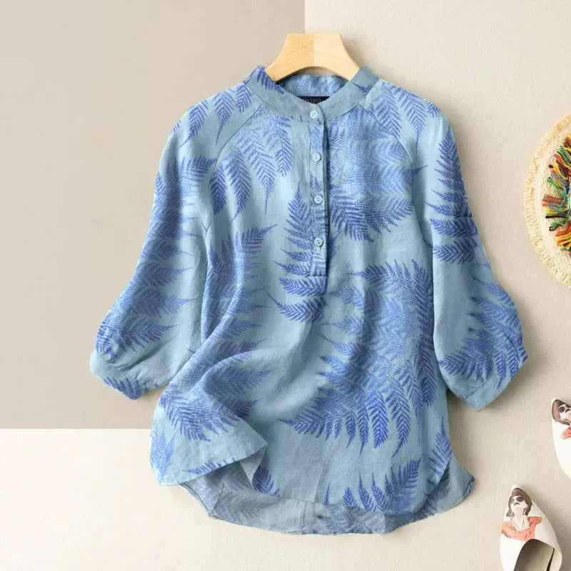 Blusa vintage de algodón y lino con botones