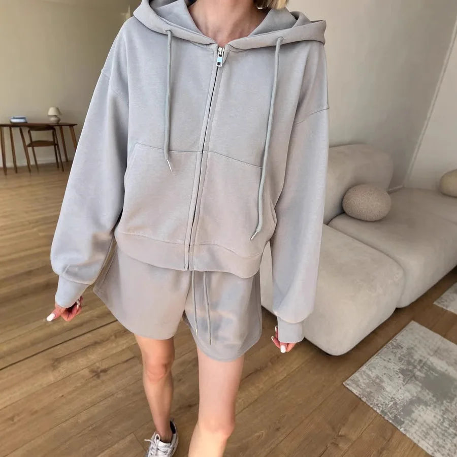 Womens Classic Hoodies and Short Suits Pants Tracksuits Sold Two 2 Piece Outfit Zip Up Sweatshirt Sporty Basic Casual Sweatsuits