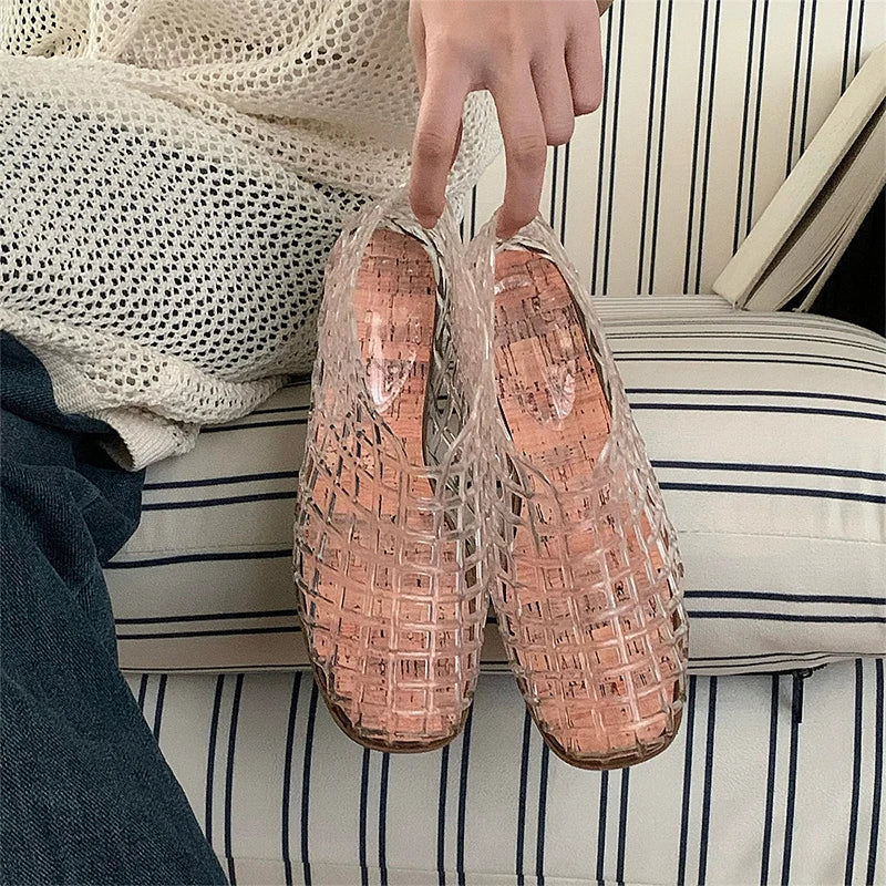 XIXITIAO Women's Sandals Fashion Openwork Sandals Summer Comfortable Anti-slip Flat Jelly Shoes Hollow Outdoor Slip On Footwear