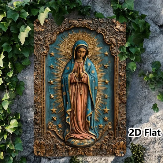 Vintage Lady of Guadalupe Metal Sign - 8x12" Golden Star Aluminum Plaque, Indoor Outdoor Garage Decor