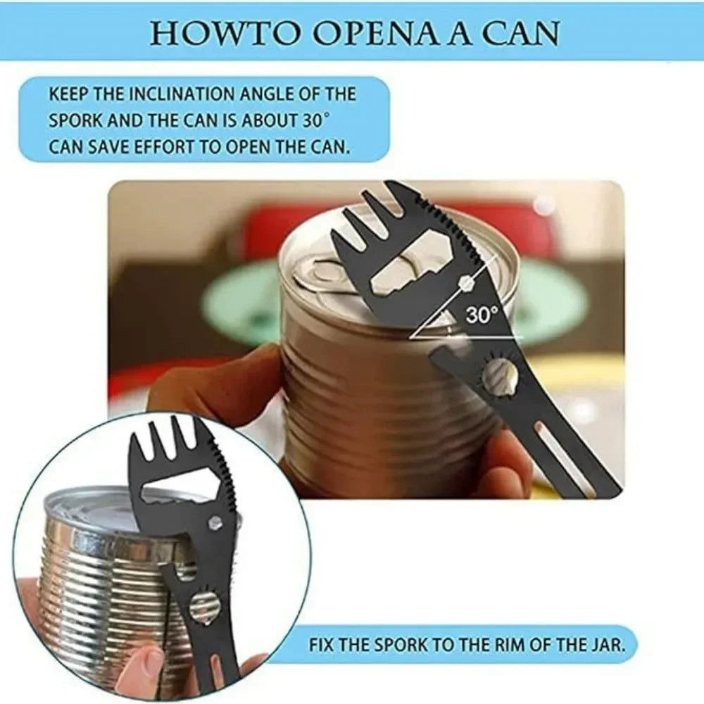 Camping Cutlery Set, 5-in-1 Outdoor Survival Gear, Travel Hiking Portable Cutlery, Fork Spoon with Opener