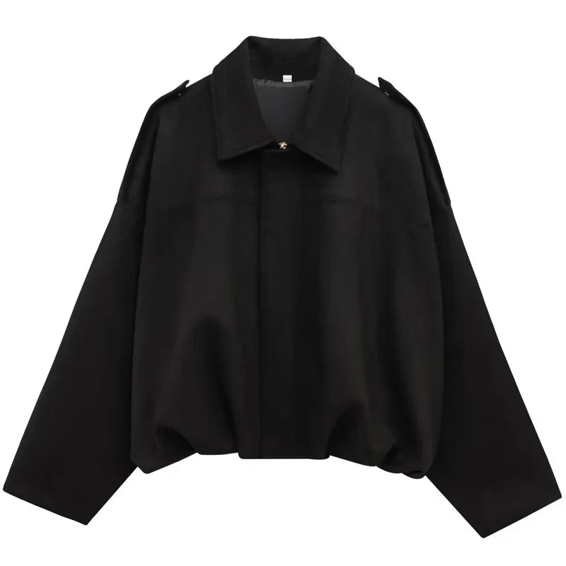HXAO Suede Cropped Jacket Women's Bomber Jacket Oversized Batwing Sleeves Outerwears Lady Casual Loose Coat Street Style Jackets