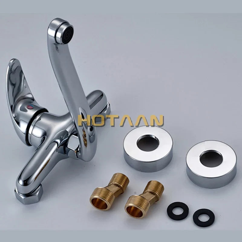 . Brass Chrome Taps For Kitchen Sink Kitchen Tap Dual Hole Wall Kitchen Mixer Kitchen Faucet torneira cozinha YT6033