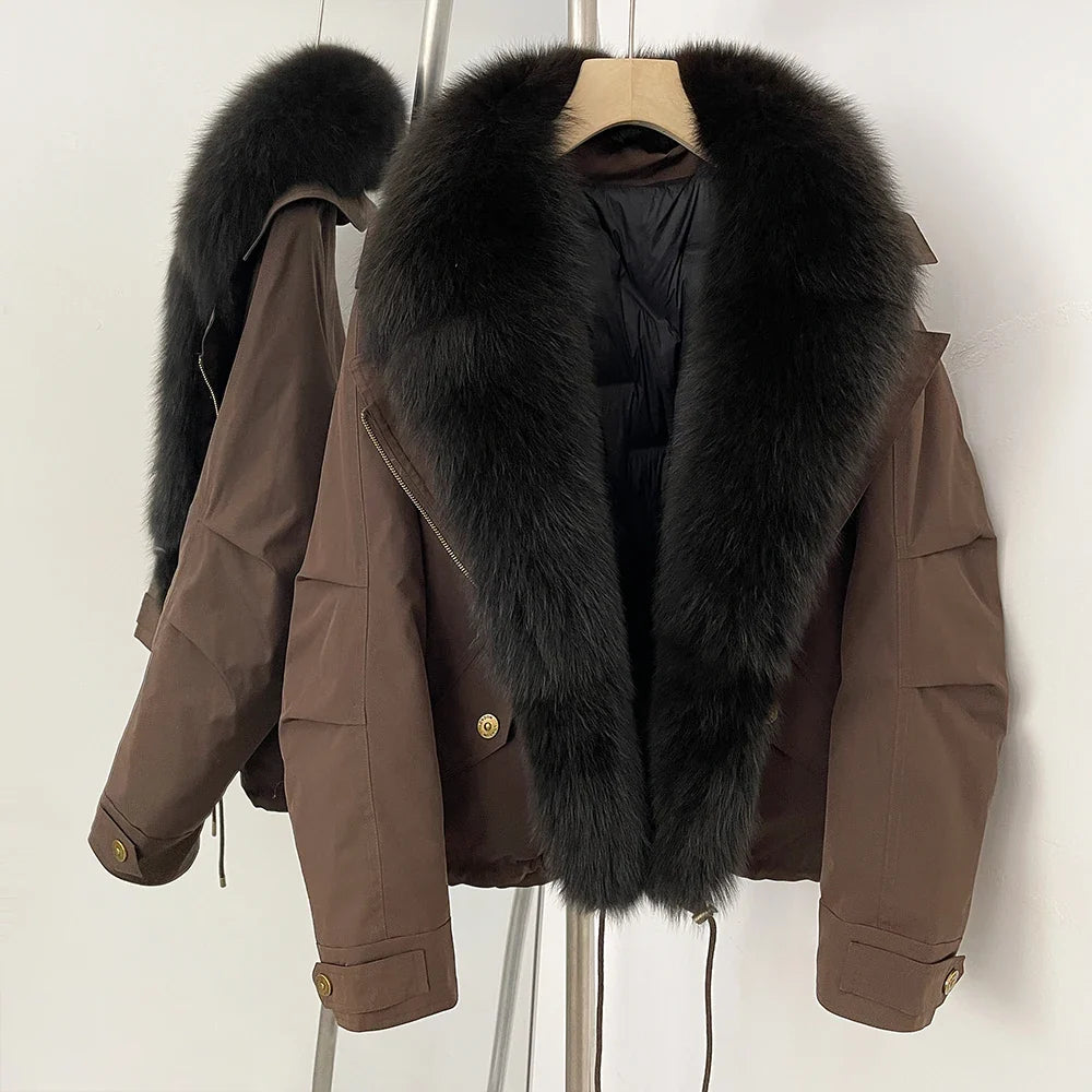 Down Jacket Women Real Fox Fur Collar Autumn 2025 Winter White Duck Down Coat Warm Puffer Jacket Female Waterproof  Feathers