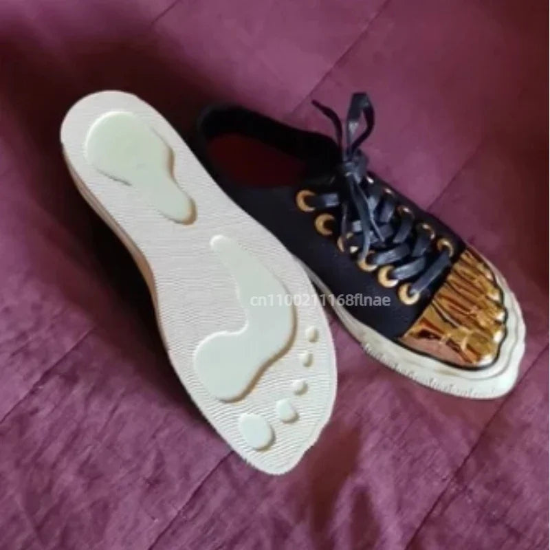 Golden Toe Board Shoes for Both Men and Women, High-end Street Dance Performance Shoes, Adult Lace Up Flat Canvas Shoes
