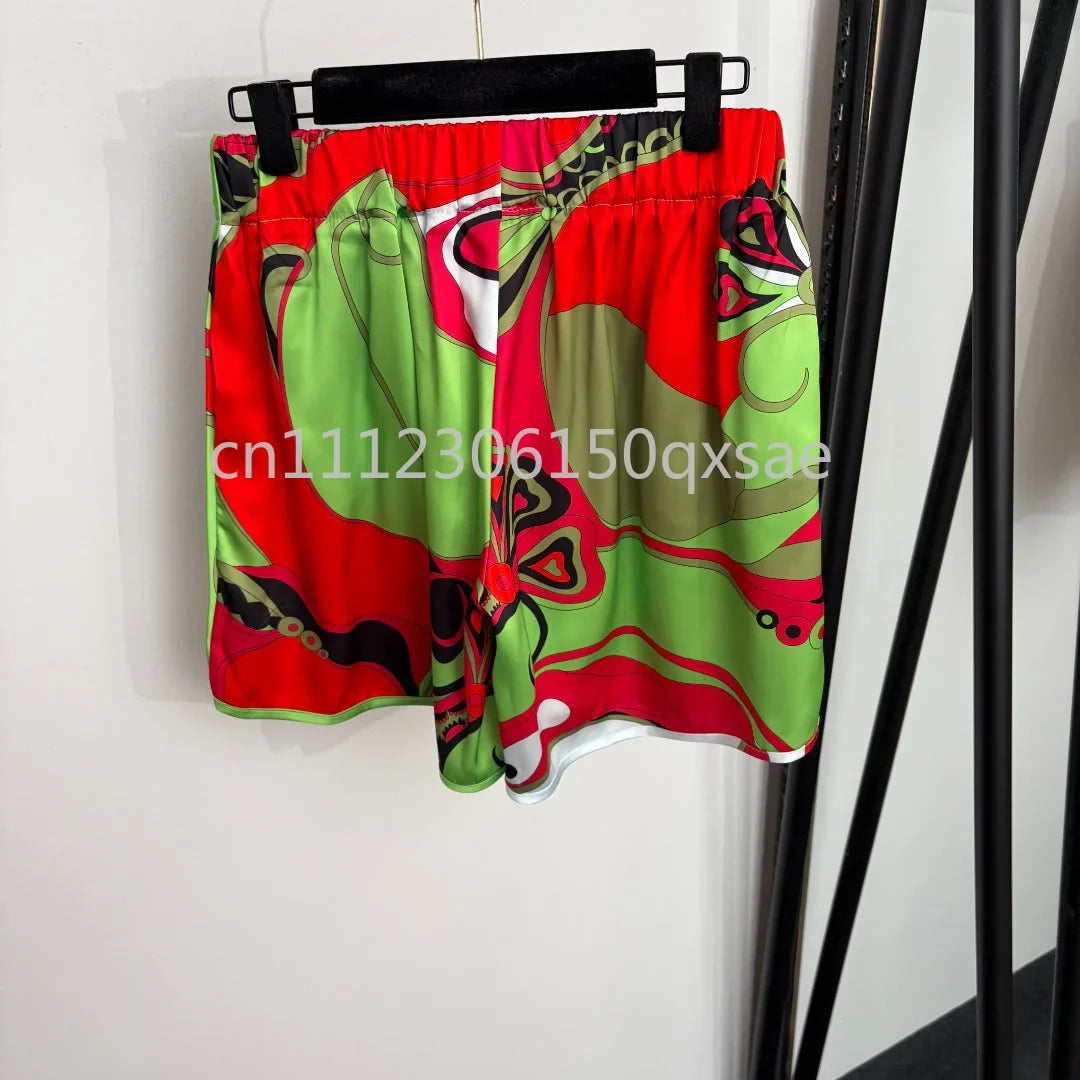 Luxury Red Silk Strap Top & Shorts Set