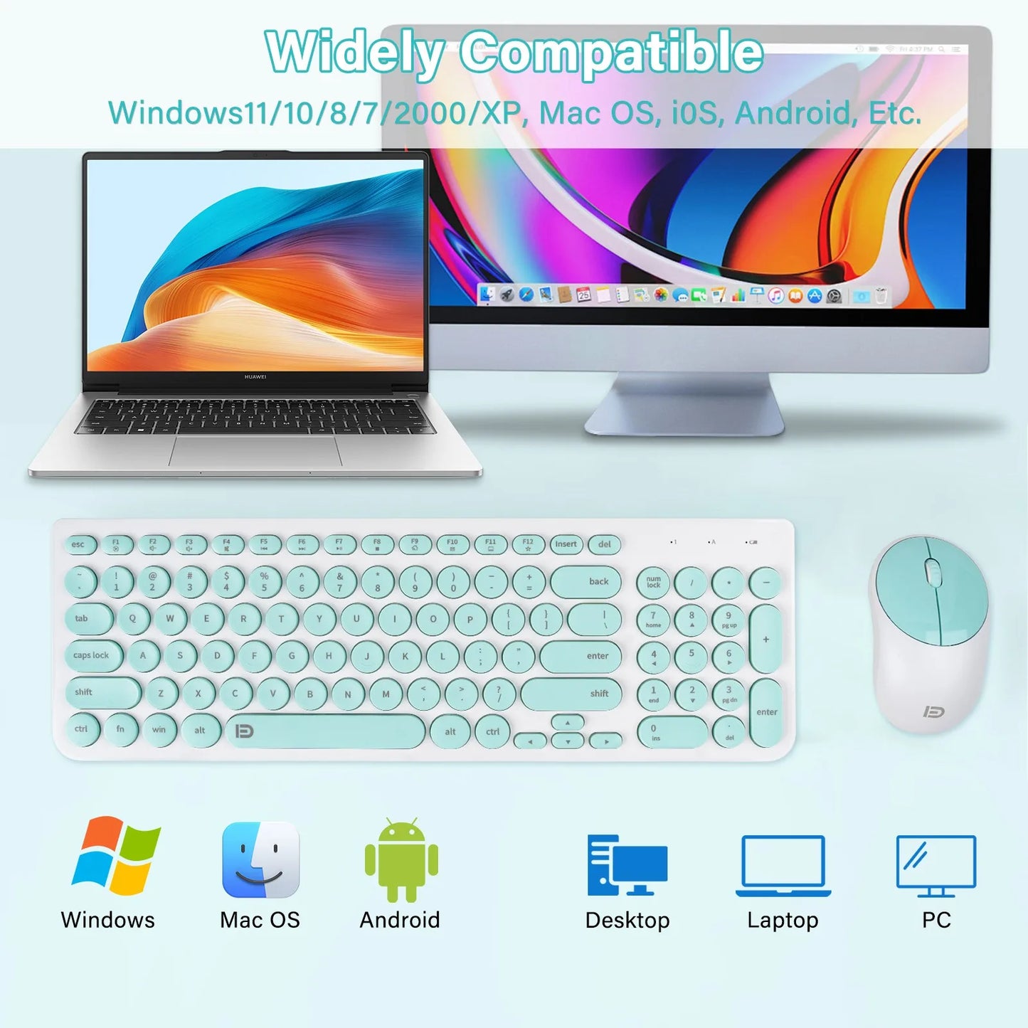 1 Set of 2.4G Wireless Keyboard and Mouse, Portable 95-key Multimedia key Office Mouse Kits, Silent Round Keyheads keyboard Mice