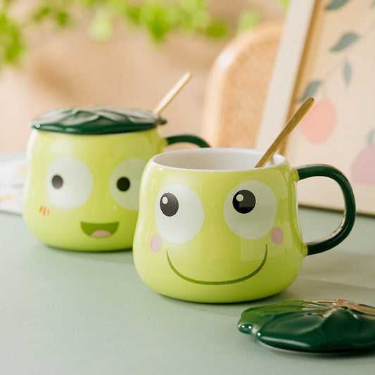 Taza de rana con tapa y cuchara