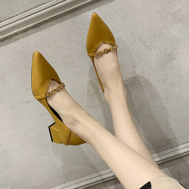 Women's Summer Footwear Blue Shoes For Woman 2025 Yellow With Medium Heels Pointed Toe On Sale Offer Wholesale Stylish A E