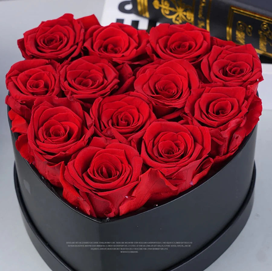12-13pcs Peserved Roses in Heart Shape Box 100% Natural Long Last Real