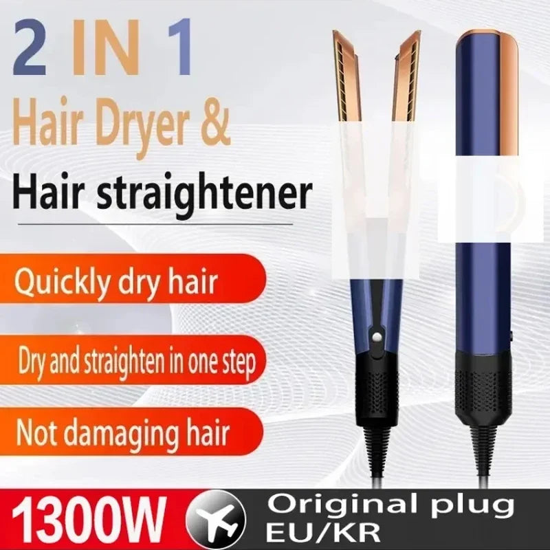 2-in-1 Negative Ion Hair Dryer Multi-Function Straightener Long-Lasting Styling Tool Straightener for Wet or Dry Hair