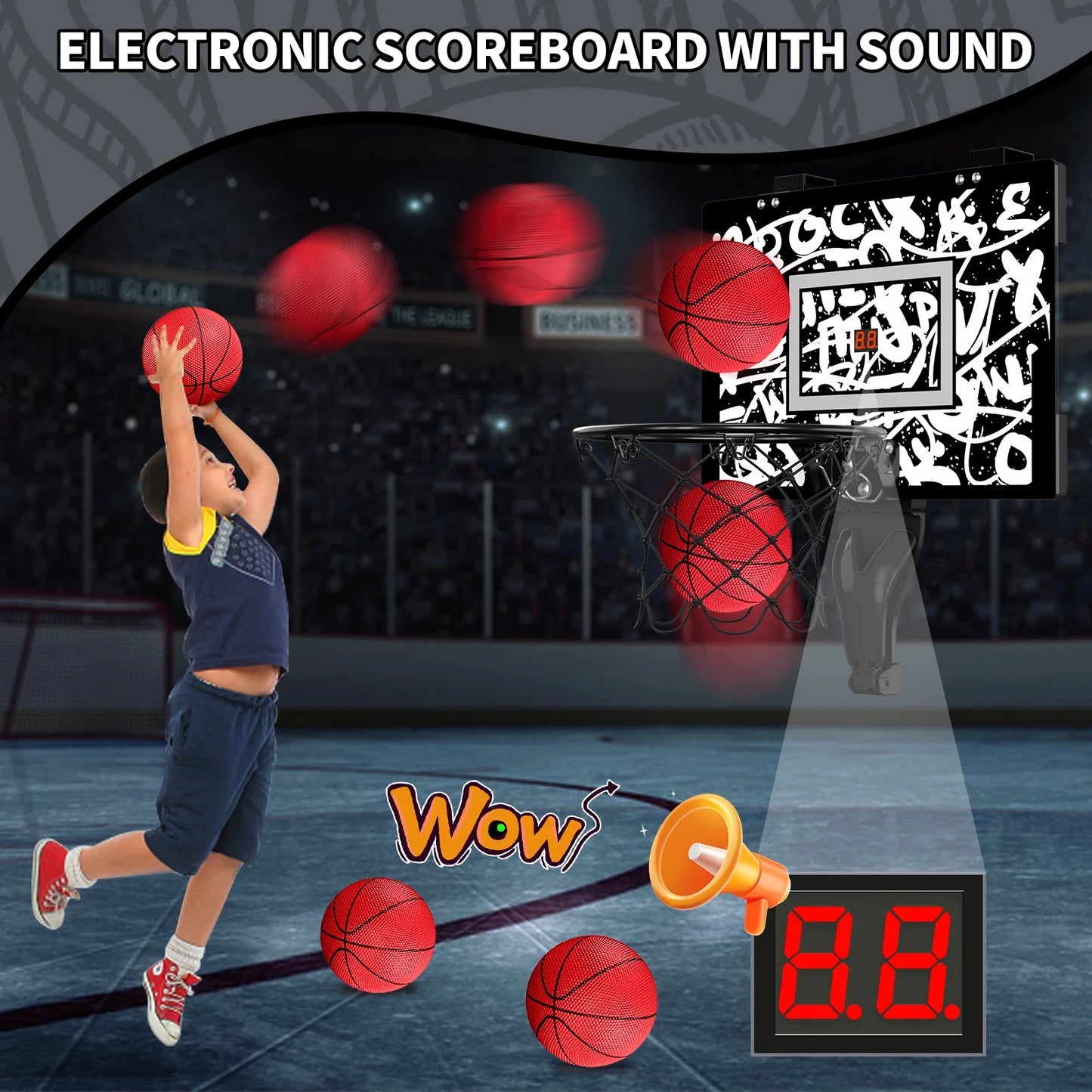 Kids Mini Basketball Hoop With Electronic Scoreboard Ball Sport Backboard Outdoor Indoor Excersise Accessory Funny Game Toys