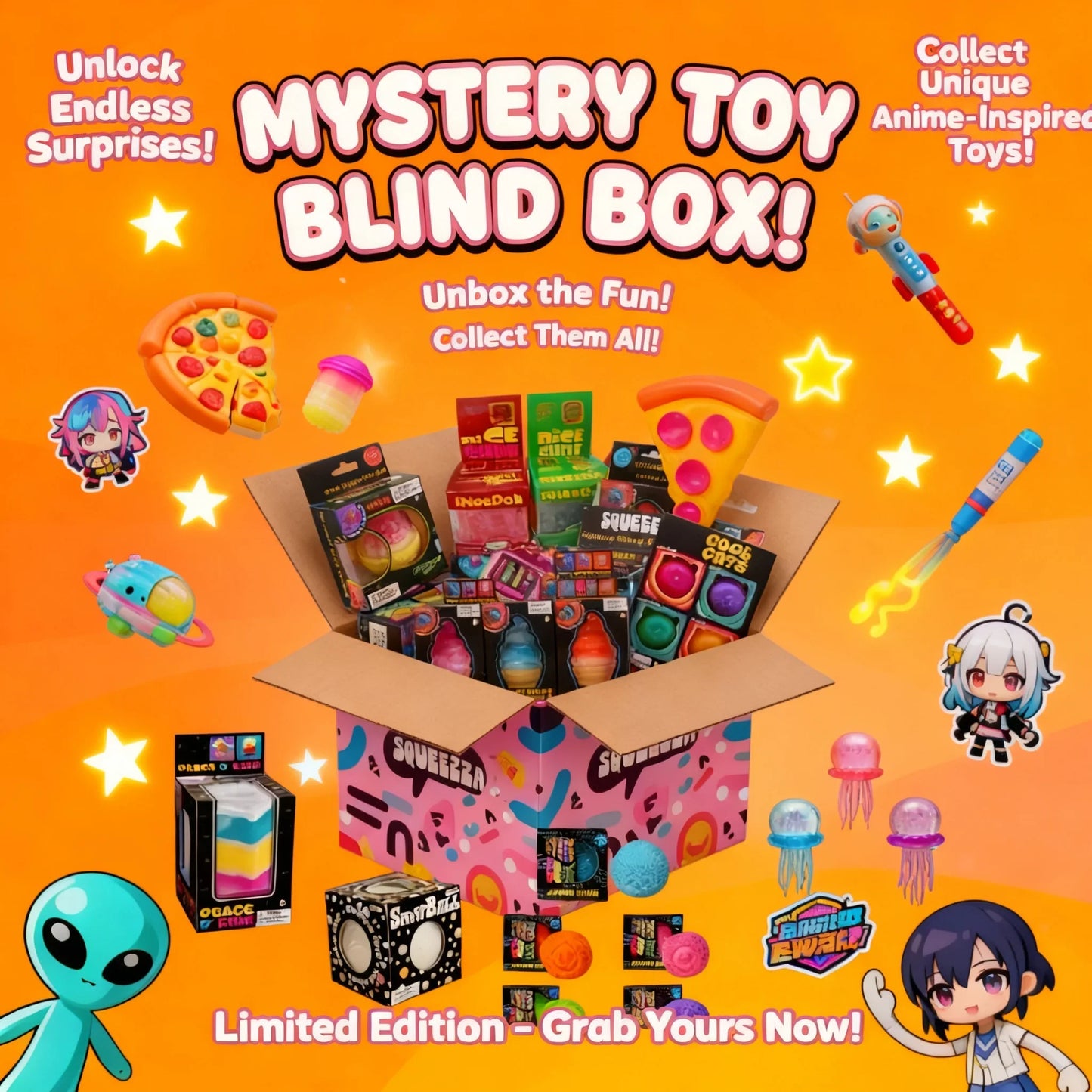 Squishy Cute Food Ocean Blind Box Random Surprise Squeeze Stress Relief Fidget Toy 1Pcs Guaranteed Lucky Set